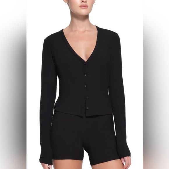 SKIMS Soft Lounge Cardigan Top Shirt Soot Black Small NWT - Picture 1 of 6